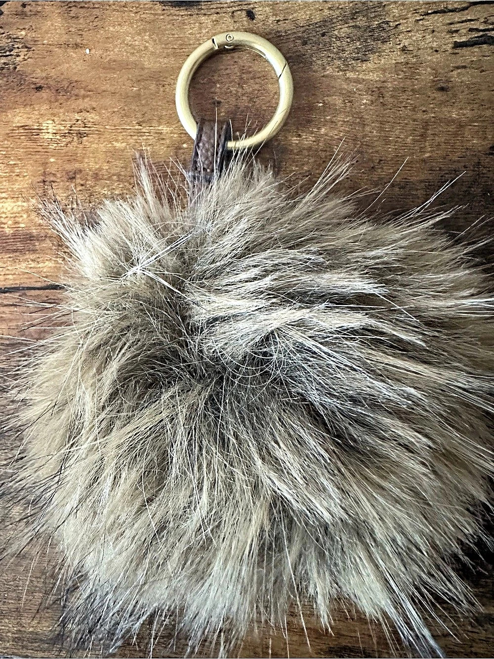 Faux Fur Pom Bag Charm Keychain in Brown & Tan New Without Tag